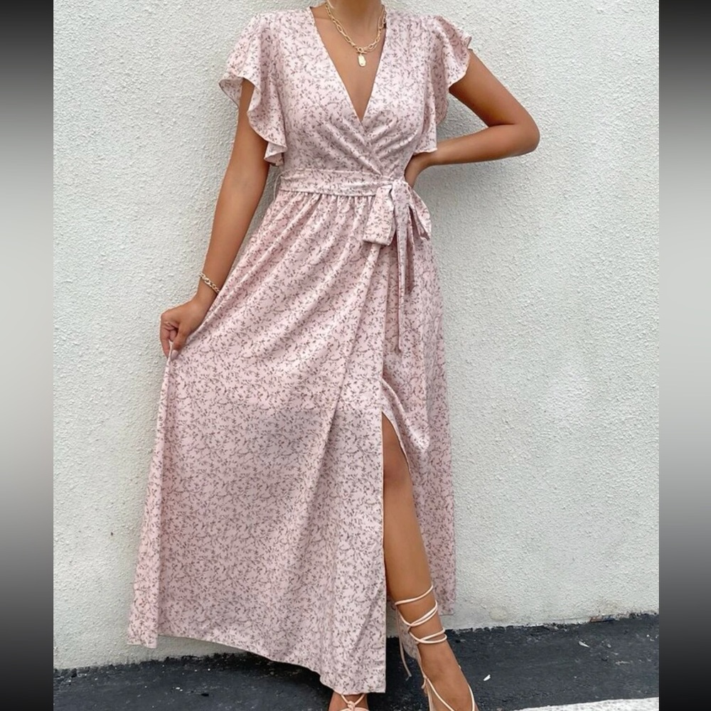 Butterfly sleeve wrap maxi dress